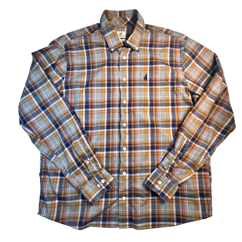 Johnnie-O Hangin Out Mens XL Plaid Button Down Shirt Gray Orange Blue JMWL4610